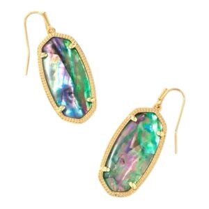 Kendra Scott Elle Drop Earrings Gold Iridescent Abalone Shell Oval Dangle New